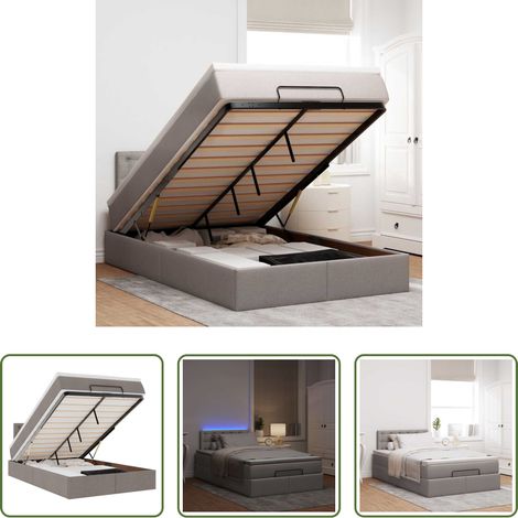 vidaXL LED-Beleuchtung - Ottomane Bett mit Matratze & LEDs Taupe 120x190 cm Stoff (1/5)