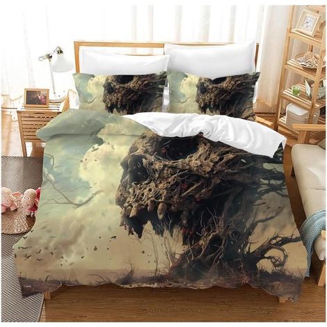 Housse de Couette Tête de Mort 200×200 cm Parure de Lit Gothique Ensemble de Housses de Couette en Microfibre pour Enfants - VOR (1/4)