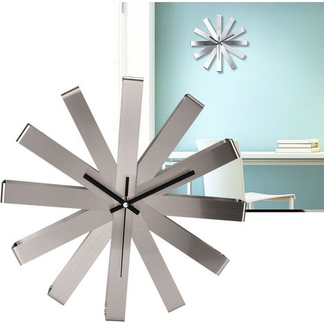 Wanduhr – Edelstahl – 30 x 30 cm – Geräuschlos und dekorativ – Form mit mehreren Satinbändern – Für Wohn- und Schlafzimmer
