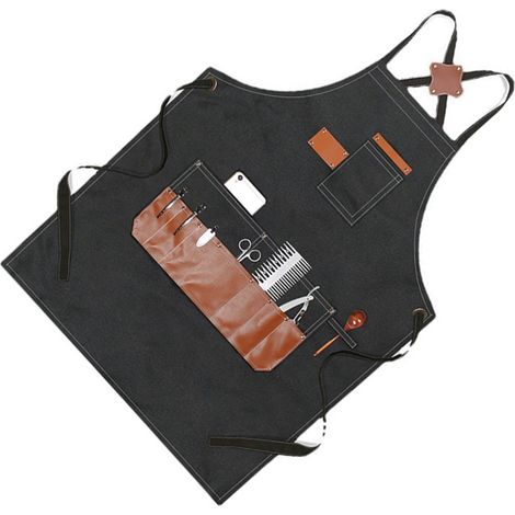 Tablier de barbier imperméable noir multipoches, tablier de chef pour étudiants en art, menuisiers, salons de thé et boulangeries (1/5)