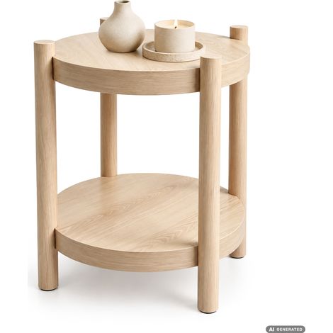 Couchtisch TERRA Naturholz-Optik 44,5 cm rund mit Ablage 44,5x44,5x48 cm (1/5)
