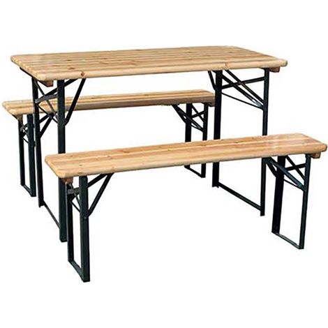 Set birreria, 2 panche e tavolo in legno naturale, 120x60 cm