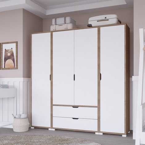 Großer Schrank Summonte, Schlafzimmer Kleiderschrank 2 Schubladen, Kleiderstange, 9 Böden, 170x183h cm Weiß (1/5)