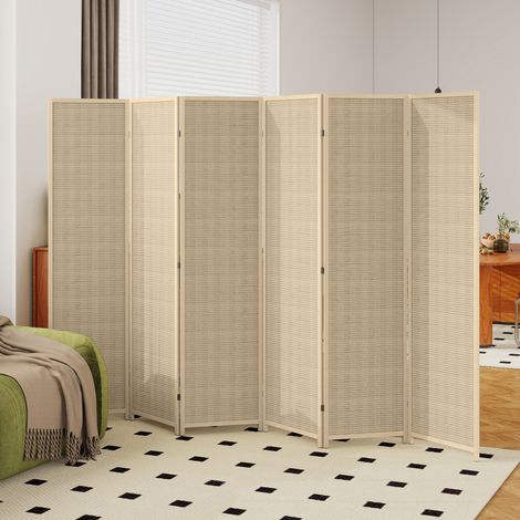 Paravent bois séparateur pièce pliable 6 panneaux 270x180 cm bois naturel. Grand paravent pour séparer vos espaces avec élégance, robuste et fonctionnel. (1/5)