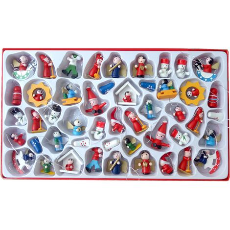 Décorations miniatures de Noël, 48 pièces, mini figurines en bois pour sapin de Noël, Père Noël, bonhomme de neige, calendrier de l'Avent, décora (1/5)