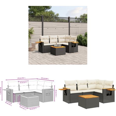 5-tlg. Garten-Sofagarnitur mit Kissen Schwarz Poly Rattan - Gartenmöbel - Outdoor Möbel - Rattan Sofa - Lounge Set - Esszimmergarnitur - Home & Living (1/3)