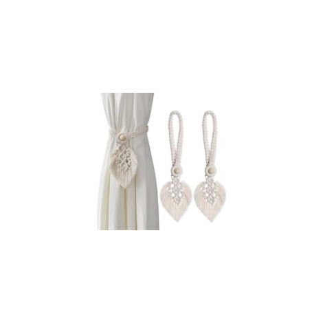 Fermacravatte per tende, 2 pezzi Fermacravatte per tende a foglia in stile bohémien Accessori per tende Decorazione per soggiorno Casa Camera da letto Bagno, interni ed esterni (Beige) - Crezuo