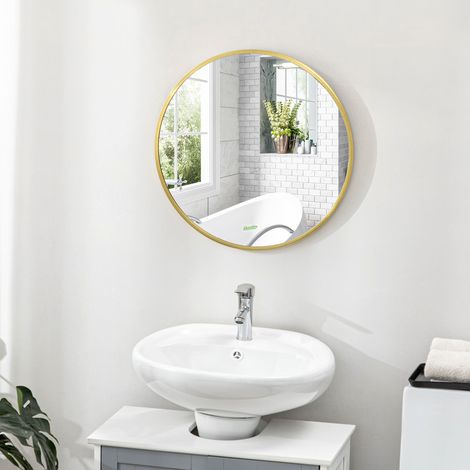REDOM Miroir rond mural 50x50x2 cm structure en aluminium cadre doré Convient aux salles de bains (1/5)