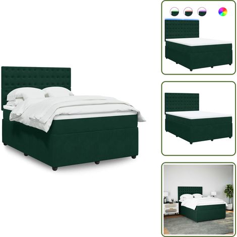 Testiera regolabile - vidaXL Giroletto a Molle con Materasso Verde Scuro 140x190 cm Velluto - Letto con coprimaterasso