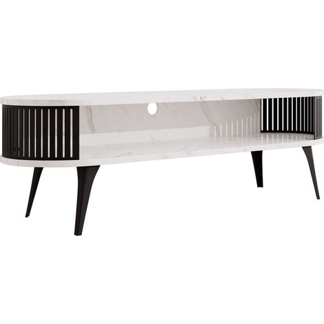 Mueble TV Vitum, Negro + Mármol blanco, Número de puertas: 0, Número de cajones: 0, 140x44x40cm