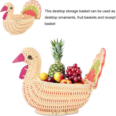 Joli petit panier de rangement de bureau en forme de dinde, panier tressé à la main, décoration intérieure (1/5)