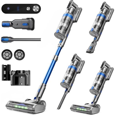 Aspirateur Balai sans Fil, Kpa/Min Léger Aspirateur sans Fil, Auto-Stable, Brosse Anti-enchevêtrement, Écran LED Intelligent, pour Poils d'animaux, sols durs et Tapis,Bleu (1/5)