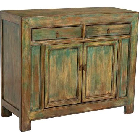 Recibidor de madera verde envejecido 115x45x95h cm