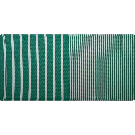 Alfombra de exterior de material sintético verde 90 x 180 cm patrón geométrico a rayas ecológico moderno minimalista Haldia