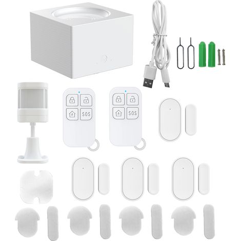 Système d'alarme maison WiFi et GSM, kit 8 pièces avec détecteur de mouvement PIR et capteurs ouverture porte fenêtre, contrôle via application mobile