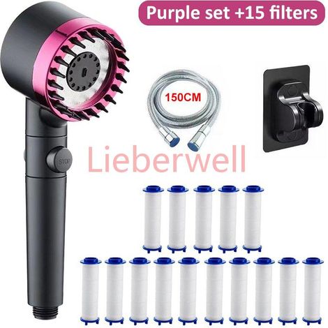 Pommeau de douche massant haute pression 4 modes, pommeau de douche pluie avec arrêt à une touche et cartouche filtrante, accessoires de salle de bain (2 couleurs) (1/5)