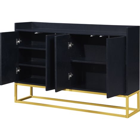 Buffet moderne minimaliste à 4 portes sans poignées noir 120 x 30 x 80 cm (1/5)