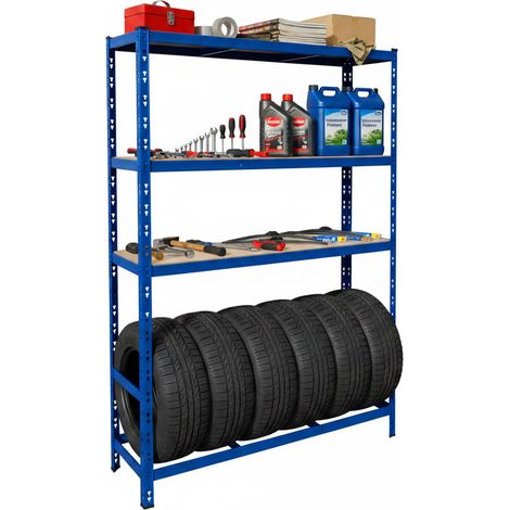 Estantería Relaxdays para 6 neumáticos, 180 x 120 x 40 cm, 600 kg, acero, sistema de encaje, taller, azul