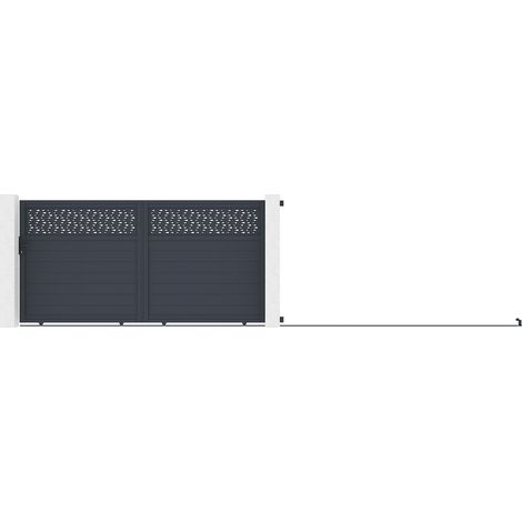Portail coulissant aluminium semi plein à motifs L374 x H180 cm - anthracite - BAZIO