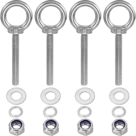 M10 x 70mm Boulon à Œil Avec Écrou, 4 Pièces 304 Acier Inoxydable Boulon à Œil Épaulé Pour suspendu, Argent (1/5)