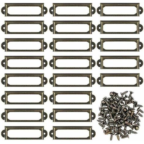 Lot de 50 porte-étiquettes en métal pour meuble, tiroir, carte, cadre de plaque signalétique pour étagère de bureau, étagère de bibliothèque (60 x 24 mm) (1/4)