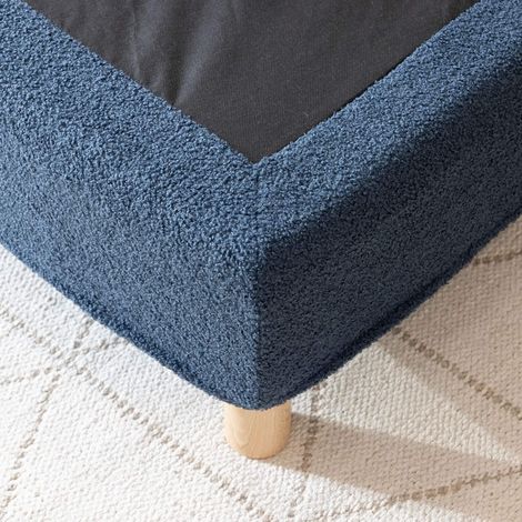 Cache-sommier bouclette intégral bleu marine 90x190 - Boucletta