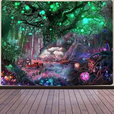 Tapisserie Arbre de Vie Tapisserie Arbre de Vie Psychédélique Tapisserie Arbre Lune Soleil Décoration murale Tapis Psychédélique Tapisserie Tenture murale Décoration murale (150 x 200cm) (1/5)