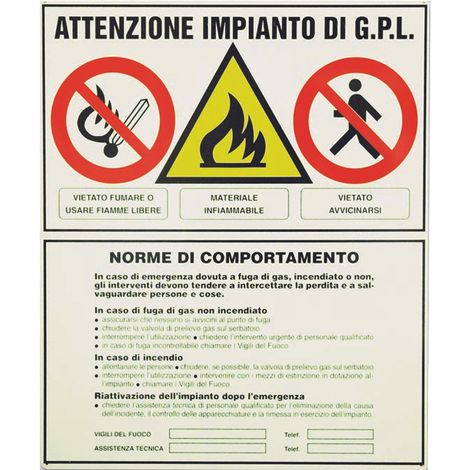 Cartello attenzione impianti di gpl