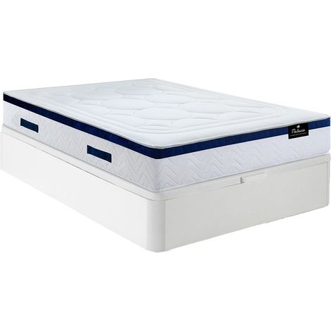 Set letto 140 x 190 cm: Rete con contenitore Bianco + Materasso ibrido molle insacchettate - MARQUIS di  PALACIO