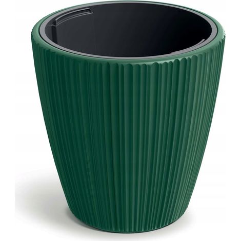 Kunststoff-Blumentopf mit geriffeltem Deckel und Einsatz, grün, 47 cm, Oro