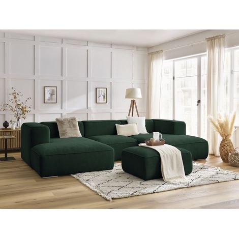 BOBOCHIC - Canapé panoramique fixe ZEPHYR avec pouf Vert (1/5)