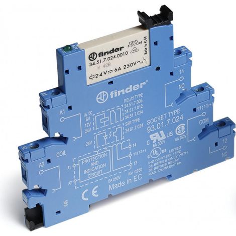 Interface modulaire à relais 1RT 6A 24V AC DC AgNi + Au bornes à cage FINDER 385100245060