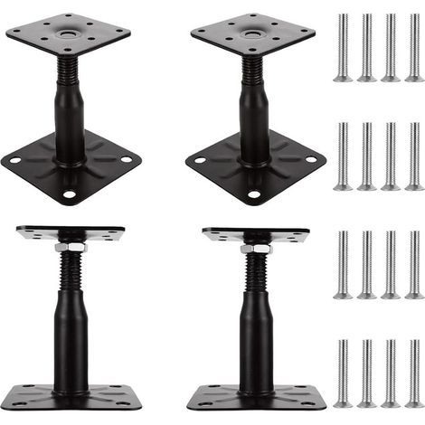 Lot de 4 Pied de Poteau Reglable 100 à 150 MM Support de Poteau Reglable Support Poteau Bois Galvanisé avec Vis 75 x 95 mm Embase Pied de Poteau Vissé pour Terrasses, Abris, Gazebos (1/5)
