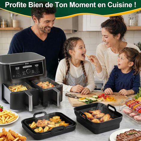 Lot de 2 moules pliables en silicone pour friteuse Ninja AF400EU, accessoires pour friteuse à air chaud Ninja Foodi Max Dual Zone 9,5 l, inserts Airfryer anti-adhésif, réutilisables, sans BPA