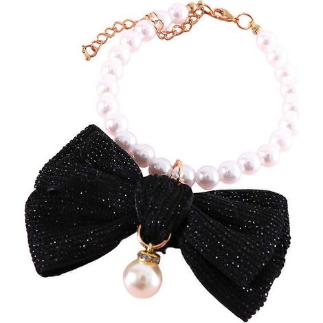 Collar delicado de perlas para gatos, collar decorativo con lazo para mascotas, 2 unidades. (1/5)
