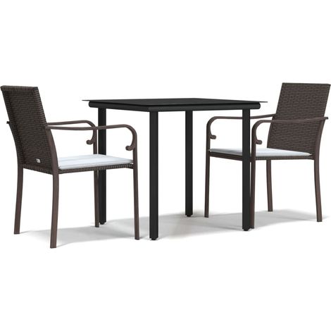Maison Exclusive - Set Pranzo da Giardino 3pz con Cuscini in Polyrattan e Acciaio (1/5)