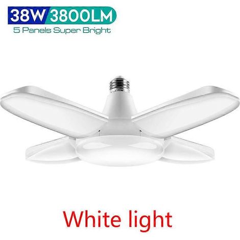 Projecteur LED 38 W pour garage, pliable, ampoule E27, 4 pales de ventilateur orientables, déformable, éclairage de plafond pour atelier et entrepôt, 6500 K, 85-265 V