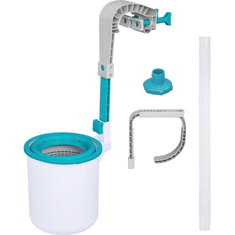 Écumoire automatique murale pour surface de piscine hors sol, compatible avec pompes de filtration de 530 gallons et plus, couleurs blanc et bleu (1/4)