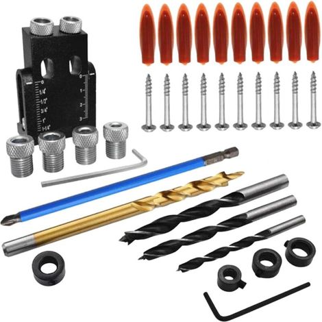 38PCS Gabarit de Trou de Poche, Bricolage, Perceuse à Bois, Gabarit de Réglage Des Trous, Gabarits de Chevilles, Perceuse pour Câble Horizontal (1/5)