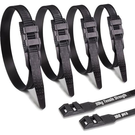 Lot de 100 colliers de serrage noirs 9 x 260 mm - Double verrouillage, anti-UV, résistance 90 kg (1/5)