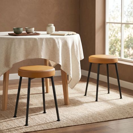 Lot 2 chaises salle manger rondes empilables assise PU marron noir, moderne (1/5)