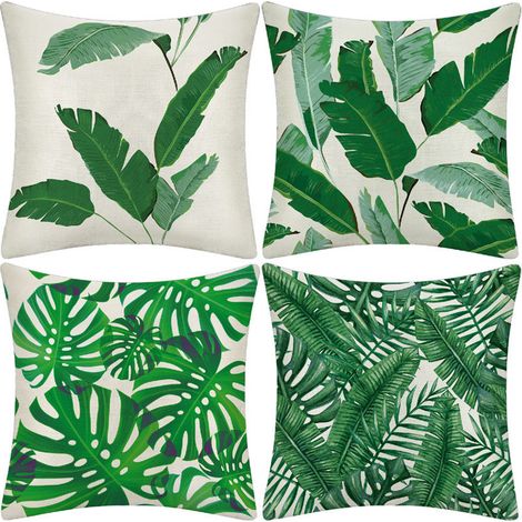 Lntyq Kissenbezug mit geometrischem Tropenpflanzen-Kissenbezug für Sofa, Zuhause, Wohnzimmer, Schlafzimmer, Heimdekoration, 45 x 45 cm, 4-teiliges Set (Bananenblätter) (1/5)