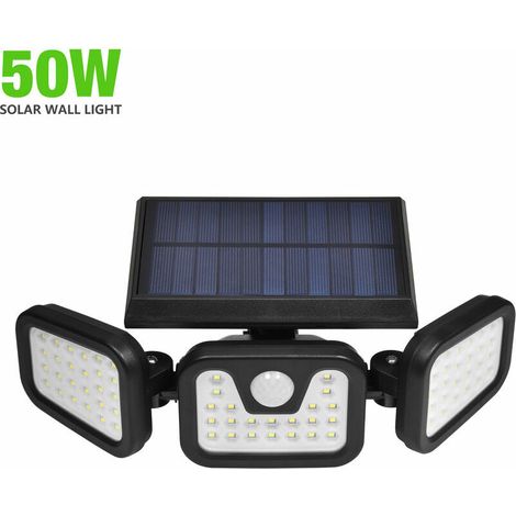 Solaire Lumiere ,Exterieur Applique Murale Luminaire Led , Sécurité Projecteur Eclairage, IP67 Etanche Lampe à Énergie Solaire,3 Têtes 74 Leds Detecteur Mouvement , Spot Mural Extérieur,solair (1/5)