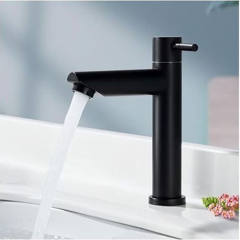 Robinet de Salle Eau Froide Uniquement Noir Mat Robinet Lavabo Robinet d'eau Froide en Acier Inoxydable Style Moderne, portée applicable(Salle de bain,Lavabo,Bassin,WC) (1/5)