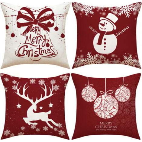 Lot de 4 coussins de Noël en velours avec motif cerf – housses décoratives « Joyeux Noël » pour canapé, lit ou bureau (1/5)