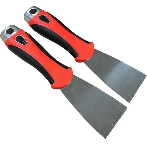 Juego de 2 raspadores de acero inoxidable con mangos de goma, 50 x 210 mm (1/2)