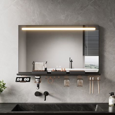 SONNI 1000x600 Badspiegel mit LED Beleuchtung, Antibeschlag, Ablage, Dimmbare 3-Farben Beleuchtung und Touch-Schalter