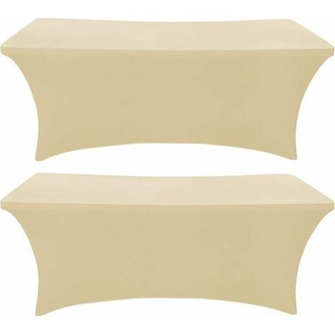 Housse pour mobilier de jardin -2 Pack, 183CM Spandex Table Cover Nappe Rectangulaire Ajustée Tissu Extensible Lycra Nappe Infroissable pour Party Dj Salons Banquet Mariages Cocktail - Champagne (1/5)