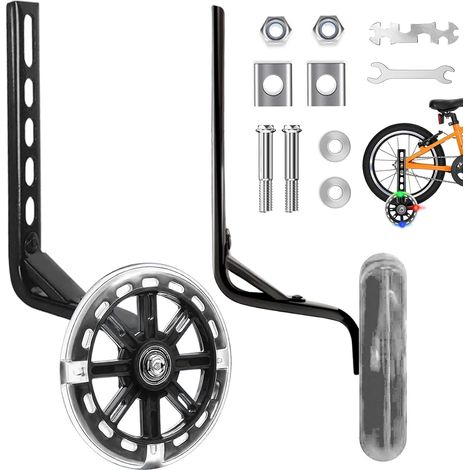 1 paire de roues stabilisatrices universelles réglables pour vélo d'enfant et adulte, roue auxiliaire pour vélo à vitesse unique de 12, 14, 16, 18, 20 pouces (noir) (1/5)