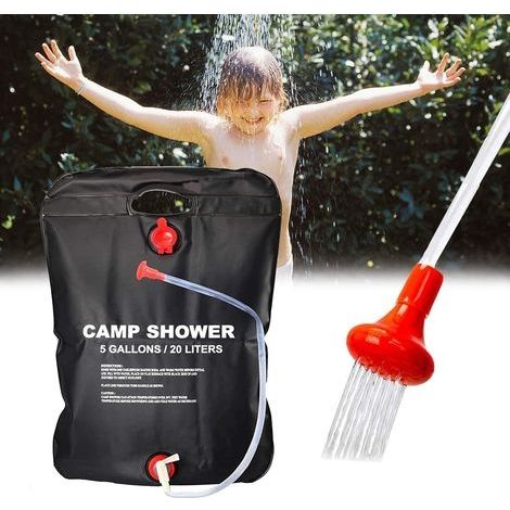 Sac de Douche Solaire,20 L Sac de Douche Camping,Sac de Douche Extérieur,Camp Shower,Douche Portable Solair,avec Pommeau de Douche,Tuyau,Poignée et Corde,pour la Randonnée,Le Camping et Le Voyage-Fei (1/5)